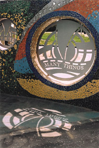 Public art by Little Ironies, mosaic wall, Castle Green